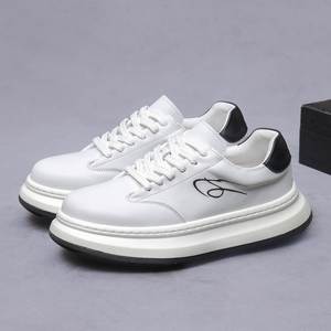 Baskets blanches pour hommes, style rétro, en cuir véritable, chaussures décontractées, semelle épaisse, confortables, chaussures de course pour hommes - Product Image 6
