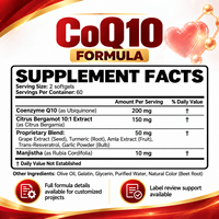 Gélules de CoQ10 Premium Coenzyme Q10 Ubiquinone Soutien Énergétique Cellulaire et Antioxydant pour Adultes OEM Marque Privée Vente en Gros