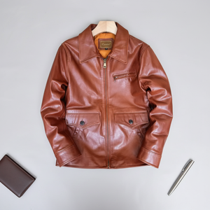 Veste <span class=keywords><strong>de</strong></span> motard en cuir <span class=keywords><strong>de</strong></span> chèvre pleine fleur tannée végétallement pour homme, col rabattu, fermeture éclair, veste en cuir <span class=keywords><strong>de</strong></span> moto - Product Image 5