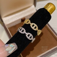 Cincin Hidung Babi Berlapis Emas Asli dengan Hiasan Berlian Modis, Desain Terbuka Serbaguna, Gaya Jepang-Korea untuk Wanita.