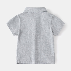 <span class=keywords><strong>Polo</strong></span> tricoté décontracté à manches courtes pour garçons, haut uni pour enfants avec étiquette de poche, col rabattable tendance - Product Image 4