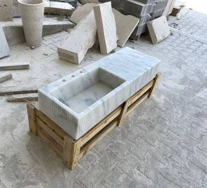 Vasque intégrée en marbre blanc, lavabo en pierre naturelle fait main, plateau de salle de bain flottant - Product Image 1