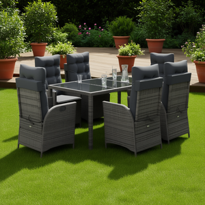 Garden Dining <b>Set</b> 6 Seater Rattan With Storage Outdoor Contemporary Style - Product Image 2