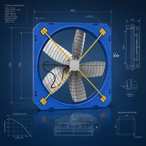 <span class=keywords><strong>Ventilatore</strong></span> <span class=keywords><strong>a</strong></span> pannello ad alte prestazioni con motore <span class=keywords><strong>a</strong></span> trasmissione diretta e struttura resistente per la ventilazione di allevamenti, stalle e ranch. - Product Image 1