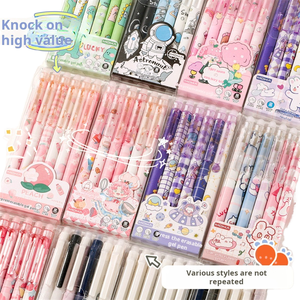 قلم حبر جل أزرق قابل للمسح CHKN بتصميم عائلة لطيفة، سن 0.5 مم، قلم بلاستيك مستقيم عالي القيمة مستوحى من فنغ شوي، هدية قرطاسية رائعة لـ - Product Image 1