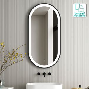 Darci-Espejo LED con marco iluminado, espejo negro, 1200x600mm - Product Image 1