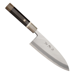 Cuchillo Japonés Aogami 2 de Alta Gama, Cuchillo Deba Japonés con Doble Hoja de Acero, Mango de Madera de Ébano y Cuerno de Butalo - Product Image 1