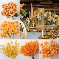 Fleurs artificielles orange, 10 tiges en plastique PU et soie, pour arrangements floraux événementiels, fleurs en soie pour mariage, vente en gros