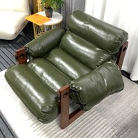 Fauteuil simple en bois massif de style nordique avec rembourrage en cuir ciré à l'huile Chaise de salon design vintage pour la maison