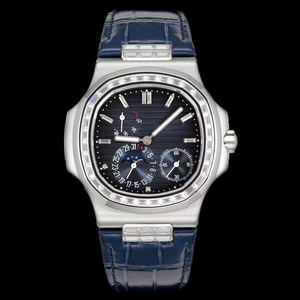 Reloj Automático Cuadrado para Hombre con Bisel con Detalles de Diamantes, Esfera Vertical Negra y Azul, con Fase Lunar, Cronógrafo, Reloj Mecánico - Product Image 1