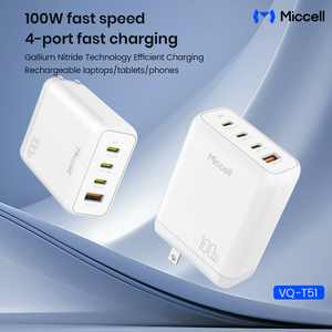 Chargeur de téléphone portable Miccell de haute qualité 100W GaN, chargeur portable plus rapide avec 3 ports Type C et 1 port USB pour la charge rapide des smartphones - Product Image 6