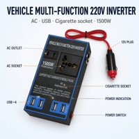Chargeur de Voiture 100W 12V/24V vers 220V Domestique Multi-Ports avec Prise CA, Onduleur de Voiture, Chargeur Rapide pour Voiture, Convertisseur de Puissance