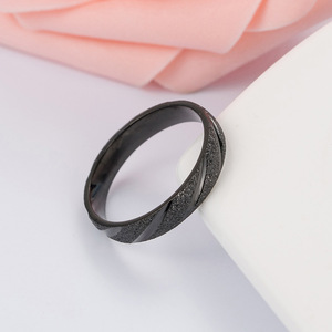 Trendy and simple Japanese and Korean influencer-style beveled pearl sand titanium steel <b>couple</b> <b>rings</b>. - Product Image 3