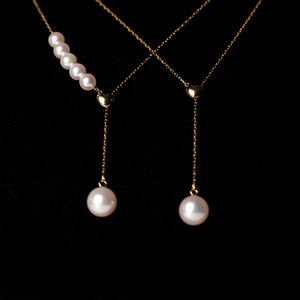 Cadena de perlas de oro <span class=keywords><strong>Real</strong></span> de 18K para mujer, collar de perlas de agua de mar de diseño único, perlas de grado 3A, cadena de eslabones ajustable para regalo - Product Image 2