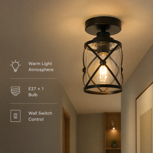 Lámpara de Techo Moderna, Negra, de Hierro, con Pantalla de Vidrio Transparente, Luz Blanca Cálida, Decorativa para Interiores, Pasillo, Entrada - Product Image 3