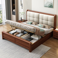 Lit Double 1.5m de Style Chinois, Lit de Mariage Doux 1.8m pour Chambre Parentale avec Rangement, Lit Coffre Haut à Tiroirs, Design Moderne pour Usage Domestique