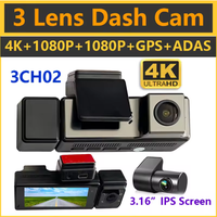 Enregistreur de conduite à double objectif avec écran IPS 4K de 3,18 pouces, WiFi et GPS intégrés, boîte noire de voiture, module GPS, surveillance de stationnement 24h/24, caméra embarquée