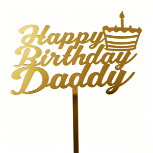 Decorazione per Torta '<span class=keywords><strong>Buon</strong></span> <span class=keywords><strong>Compleanno</strong></span> Papà' in Acrilico Dorato a Specchio, Segnaposto per Torta '<span class=keywords><strong>Buon</strong></span> <span class=keywords><strong>Compleanno</strong></span> Papà', Decorazioni Fai-da-Te per Dessert - Product Image 1