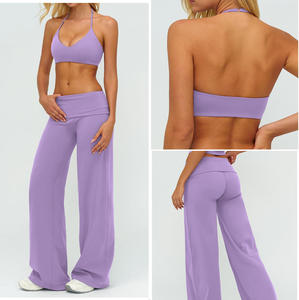Nylon Spamdex 2 Piece Yoga Set Breathable Sportwear Suit Soft Women's High Waist Workout <b>Leggings</b> and Fitness Bra Gym Sets - Product Image 5