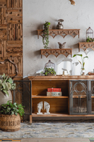 Xingminhui — meuble de cuisine en bois avec 4 portes miroirs, console de rangement vintage antique, armoire de buffet