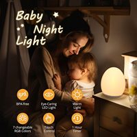 Lampu Tidur Bayi TAP LIGHT BABY 7 Warna Peredupan Tanpa Tingkat Dapat Diisi Ulang Bentuk Telur Pengatur Waktu Kontrol Sentuh