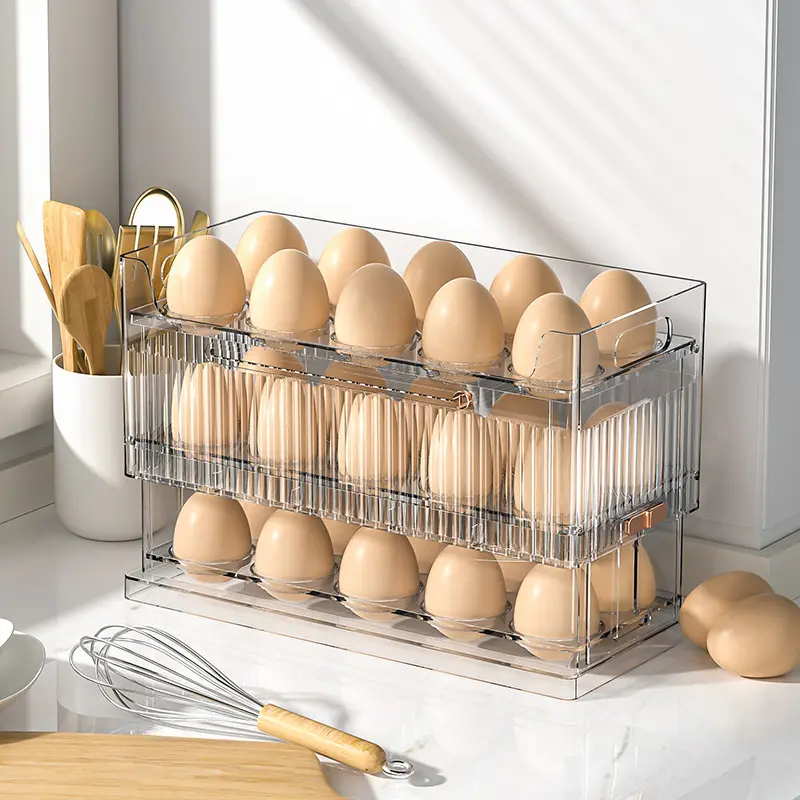 Caixa de plástico transparente para armazenamento de ovos, recipiente criativo com 30 camadas, organizador de geladeira, cozinha, ovos, armazenamento de alimentos, criativo