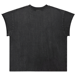 เสื้อยืดผู้ชายสไตล์วินเทจสีดำลายการ์ตูน พิมพ์ลายหนา ระบายอากาศได้ดี ทรงโอเวอร์ไซส์ ผ้าคอตตอนแท้ ซักย้อมสีแบบแอซิดวอช แขนเดี่ยว รับผลิตแบบ OEM - Product Image 2