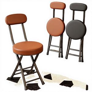 كرسي قابل للطي بتصميم تقليدي مع مقعد معدني مغطى بالجلد الصناعي ووسادة سميكة للاستخدام في غرف النوم والشقق وغرف المعيشة، مناسب للاستخدام الداخلي والخارجي في المنزل - Product Image 4