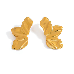 Boucles d'oreilles pendantes en forme de fleur, couleur or 18 carats, alliage de zinc, design géométrique, tige en acier inoxydable EH12039 - Product Image 5
