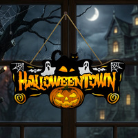 En gros, Plaque murale suspendue en bois lumineuse pour Halloween, avec motifs Fantôme et Citrouille, à LED, pour décoration de fête d'Halloween et maison hantée
