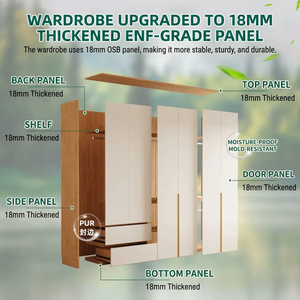 Armario Moderno Minimalista con 2 Cajones y 3 Estantes, Diseño de Puerta con Bisagras para Muebles de Dormitorio - Product Image 4
