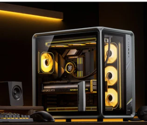 Boîtier de PC de jeu ATX en aluminium gris Jonsplus BO400 neuf - Product Image 2