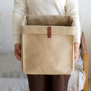 Bán buôn có thể gập lại dày đặc khâu lưu trữ Vải giỏ với da xử lý cho quần áo bẩn hình chữ nhật lưu trữ Hộp đồ chơi - Product Image 3