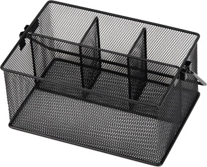 Organizador de Cubiertos Multiusos con Asa, Organizador de Mesa con Múltiples Compartimentos, Porta Utensilios de Malla Metálica Negra para Cocina - Product Image 2