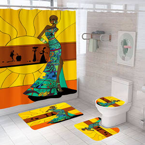 Muyu クリエイティブデジタル印刷 欧米風 防水ポリエステル製 バスカーテンセット バスマット トイレ蓋カバー 12個のフック付き - Product Image 2