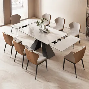 Гуандун, мебель, Фабричный раздвижной обеденный стол, современный роскошный каменный обеденный столик для 6 8 стульев, набор из переработанной сосны