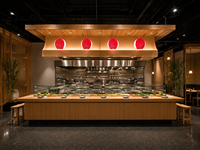 Restoran Sushi Jepang Modern Siap Pakai dengan Perlengkapan Furnitur Kayu Rekayasa Khusus dan Bar Dapur Terbuka