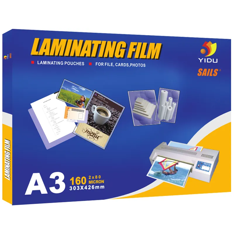 Yidu 5mil 125 micron Thick Glossy Transparent PET Hot Lamination Pouch Film A3 Size Sheet for Laminating