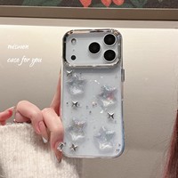 Nouvelle coque de téléphone transparente en TPU antichoc avec paillettes 3D en forme d'étoiles pour iPhone 16 15 14 13 Pro Max, style coréen