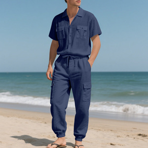 <span class=keywords><strong>Ensemble</strong></span> décontracté d'été pour <span class=keywords><strong>homme</strong></span> : chemise boutonnée à manches courtes respirante avec poches cargo et pantalon long de jogging – <span class=keywords><strong>Ensemble</strong></span> deux pièces - Product Image 4