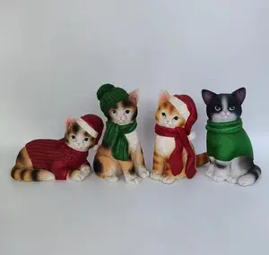 4 Kinds Cute Fashion Realistic Art Animals Figurines Cat Resin Crafts Home Decoration Gifts