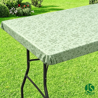 Nappe ajustée imperméable en PEVA avec dos en flanelle coupe-vent, imprimé damassé floral vert sauge, pour traiteur et fêtes