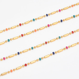 18k PVD or acier inoxydable émail multicolore perle chaîne collier boule chaîne pour la fabrication de bijoux à bricoler soi-même - Product Image 4