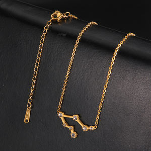 Collier tendance de style zodiaque en acier inoxydable pour femmes, chaîne en strass, avec symbole astrologie, zodiaque, breloque, en or, nouvelle collection 2020 - Product Image 6