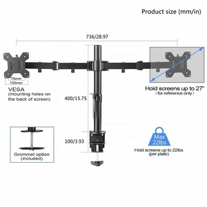 Support double <span class=keywords><strong>écran</strong></span> robuste 15-<span class=keywords><strong>27</strong></span> <span class=keywords><strong>pouces</strong></span>, 10 kg par bras, <span class=keywords><strong>hauteur</strong></span> <span class=keywords><strong>réglable</strong></span> 415 mm pour <span class=keywords><strong>écran</strong></span>s <span class=keywords><strong>PC</strong></span> et moniteurs d'ordinateur portable - Product Image 4