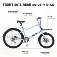 Vélo cargo MEGHNA, roue avant 20 pouces, roue arrière 26 pouces, cadre en alliage, vélo de banlieue, 7 vitesses, vélos pour animaux de compagnie