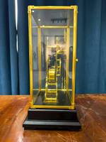 Reloj de Escritorio de Estilo Francés con Péndulo de Tijera, Cúpula de Cristal Cúbica, Movimiento de Fusible, Dorado de 24K