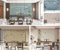 Papier peint brodé à la main, Chinoiserie, Prunier, Pie, Fleur, Branche, Papillon, Murale murale pour Villa de Luxe, Salle de Thé, Décoration Intérieure