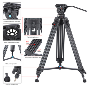 <strong>Professional</strong> Carbon Fiber Video <strong>Tripod</strong> DSLR Camera Heavy Duty <strong>Tripod</strong> With Fluid Pan Head High Load 15kg Wholesale - Product Image 4