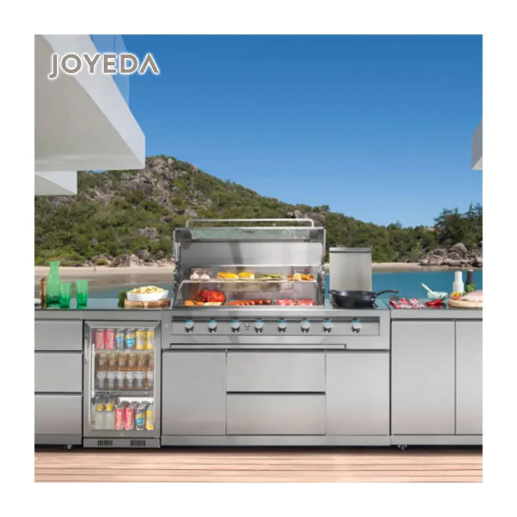 Armadio da cucina per esterni commerciale in metallo impermeabile in alluminio in acciaio inossidabile set da cucina per esterni cucina all'aperto isola per barbecue